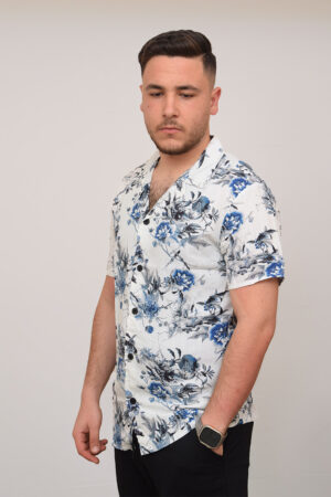 Chemise Florale Kamraya – Bleu Océan