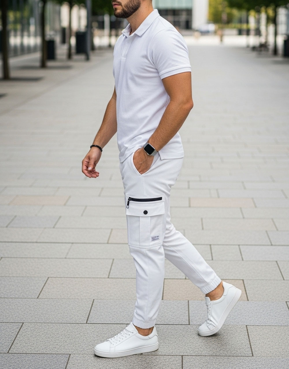 Ensemble Polo + Cargo – Blanc – Image 2
