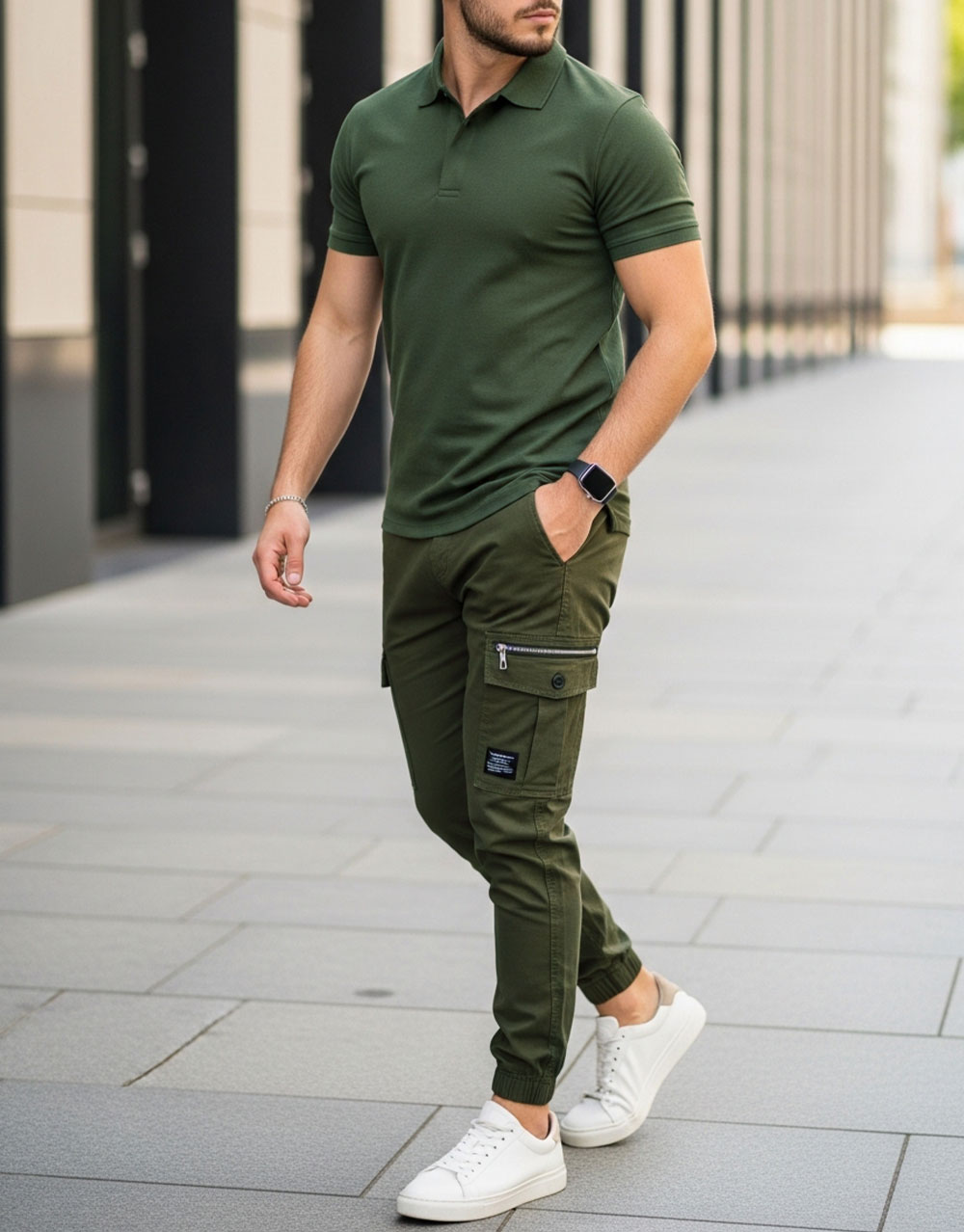 Ensemble Polo + Cargo – Vert Militaire