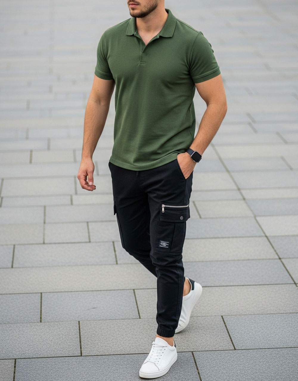 Ensemble Polo + Cargo – Vert Militaire / Noir