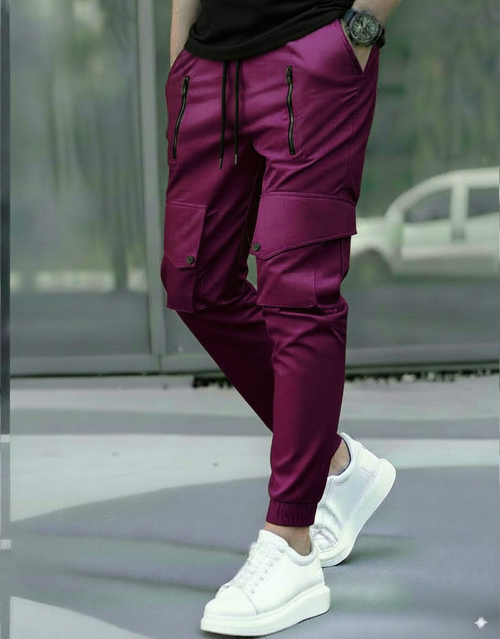 Pantalon Cargo Tissu Spandex - Bordeaux