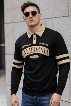 Sweatshirt Col Polo California - Noir