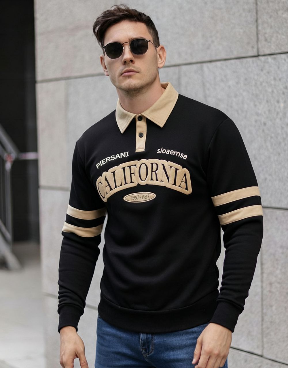 Sweatshirt Col Polo California - Noir