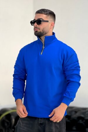 Sweat Essentiel Col Zippé Molleton - Bleu Roi