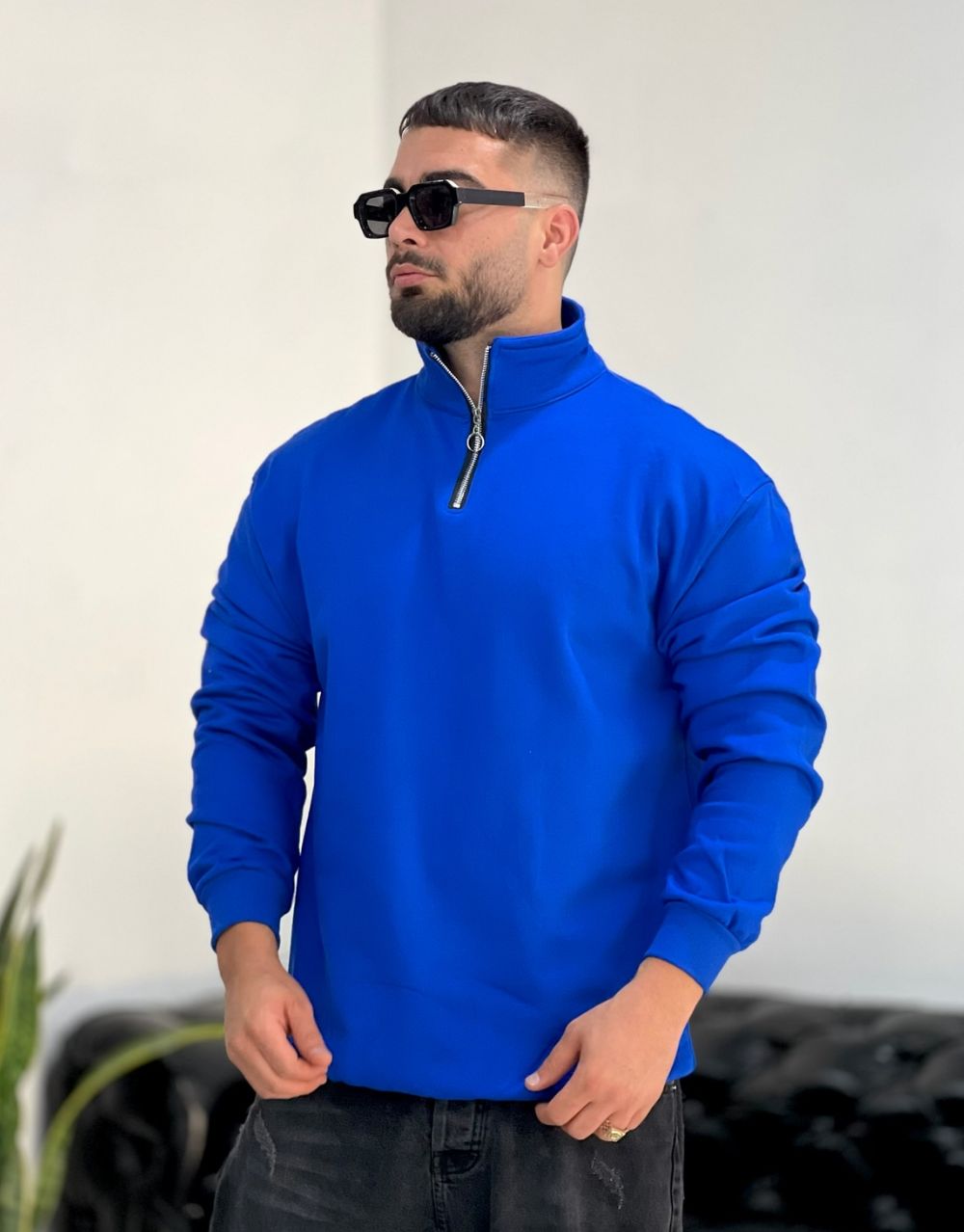 Sweat Essentiel Col Zippé Molleton - Bleu Roi