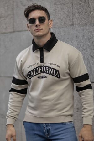 Sweatshirt Col Polo California - Beige
