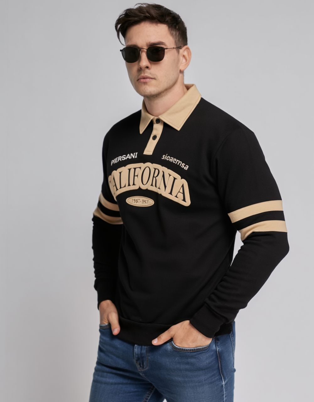 Sweatshirt Col Polo California - Noir – Image 2