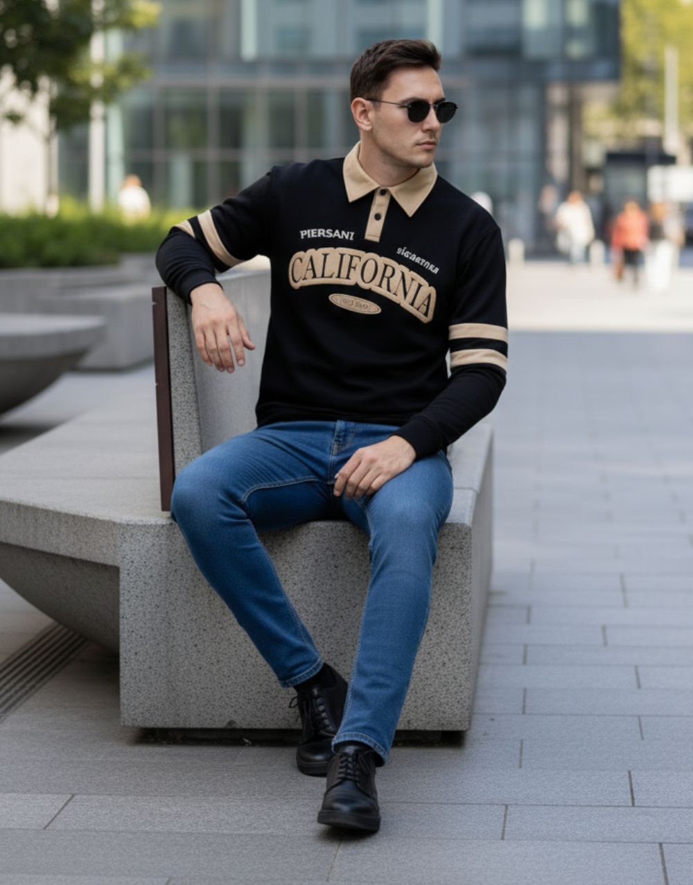 Sweatshirt Col Polo California - Noir – Image 3