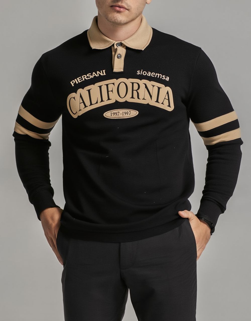 Sweatshirt Col Polo California - Noir – Image 6