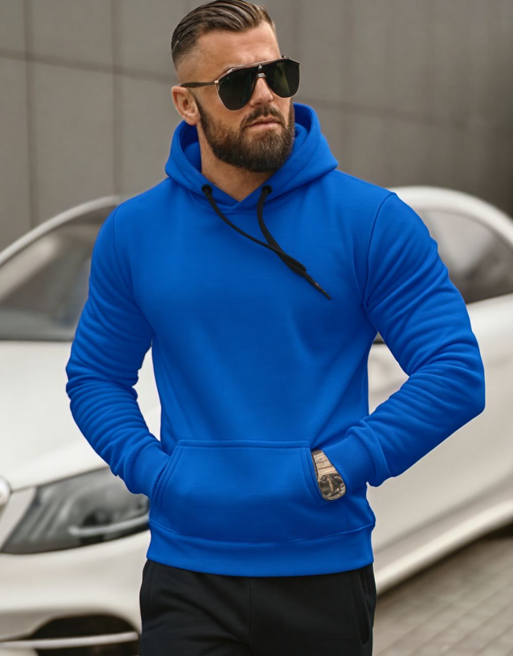 Sweat à Capuche en Molleton Doux - Bleu Roi – Image 2