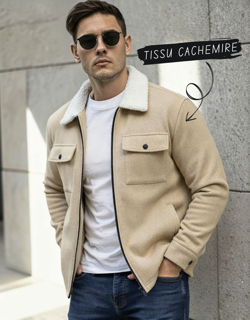 Veste en Cachemire avec Col "Alloucha" - Beige