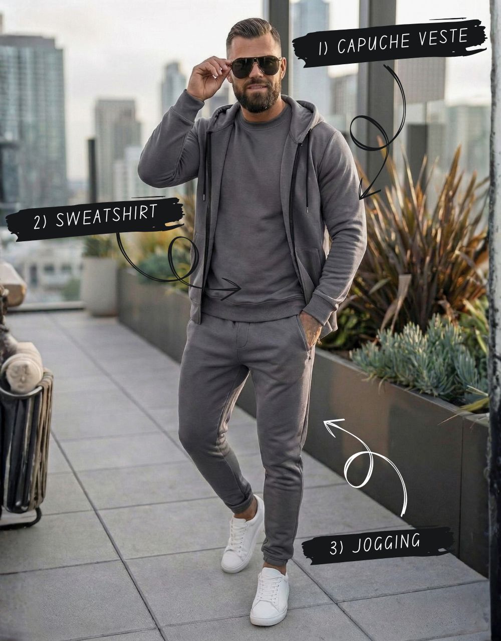 Pack Trio Sportswear 3 Pièces : Capuche Style Veste + Sweat + Jogging – Gris Foncé