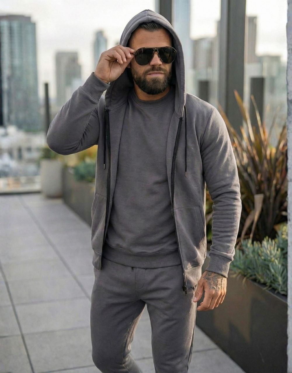 Pack Trio Sportswear 3 Pièces : Capuche Style Veste + Sweat + Jogging – Gris Foncé – Image 2