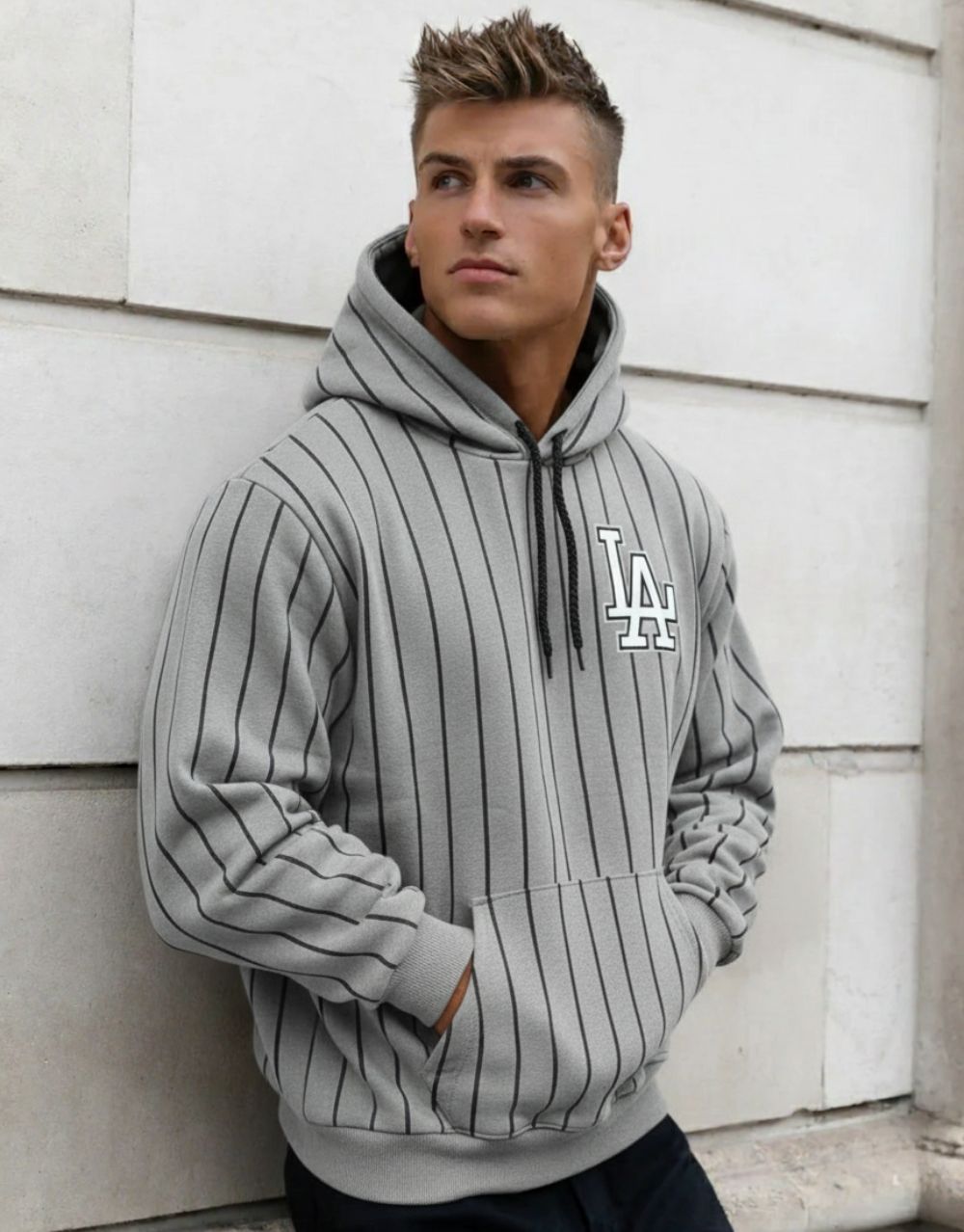 Sweat à Capuche Rayé "Los Angeles" - Gris