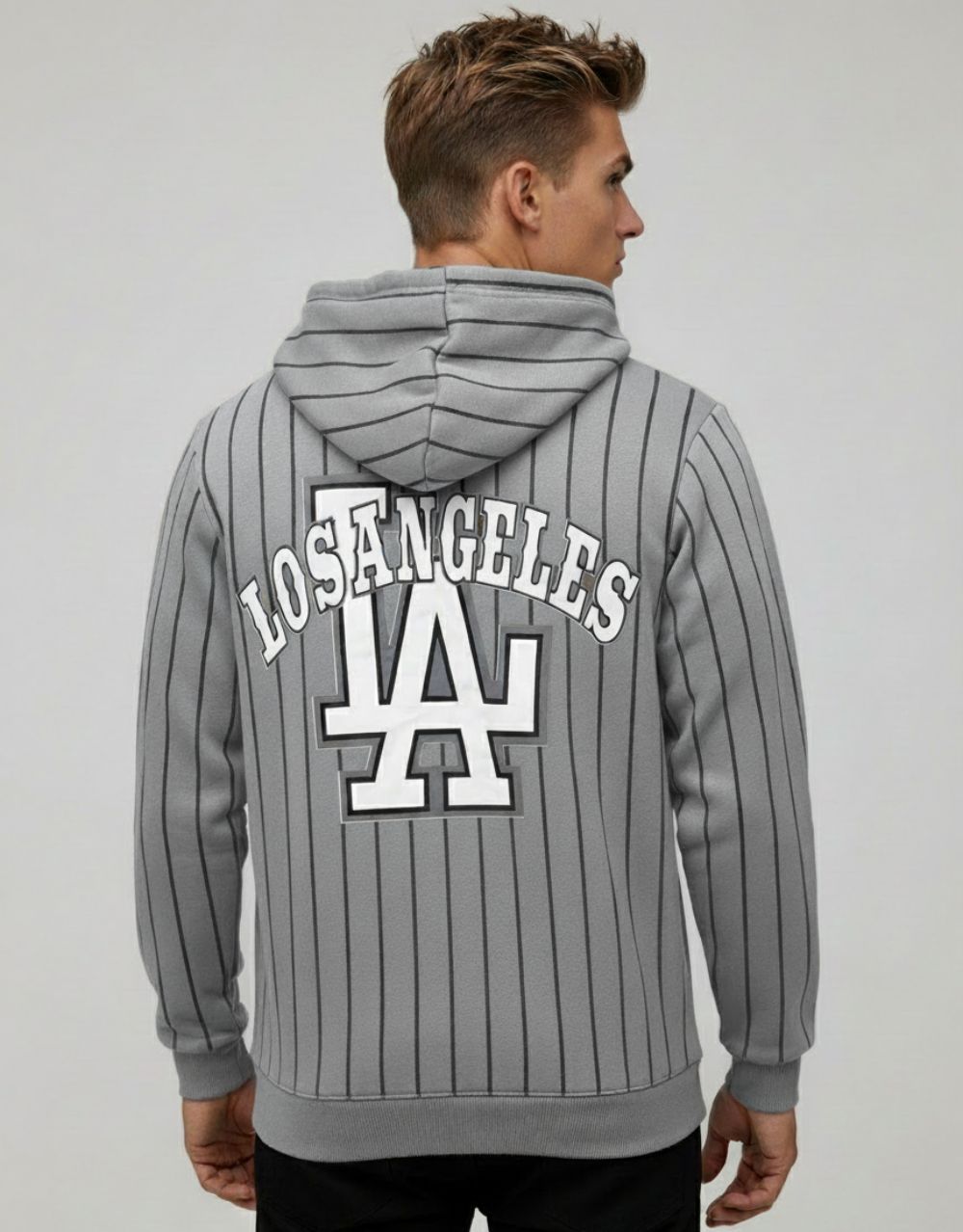 Sweat à Capuche Rayé "Los Angeles" - Gris – Image 2