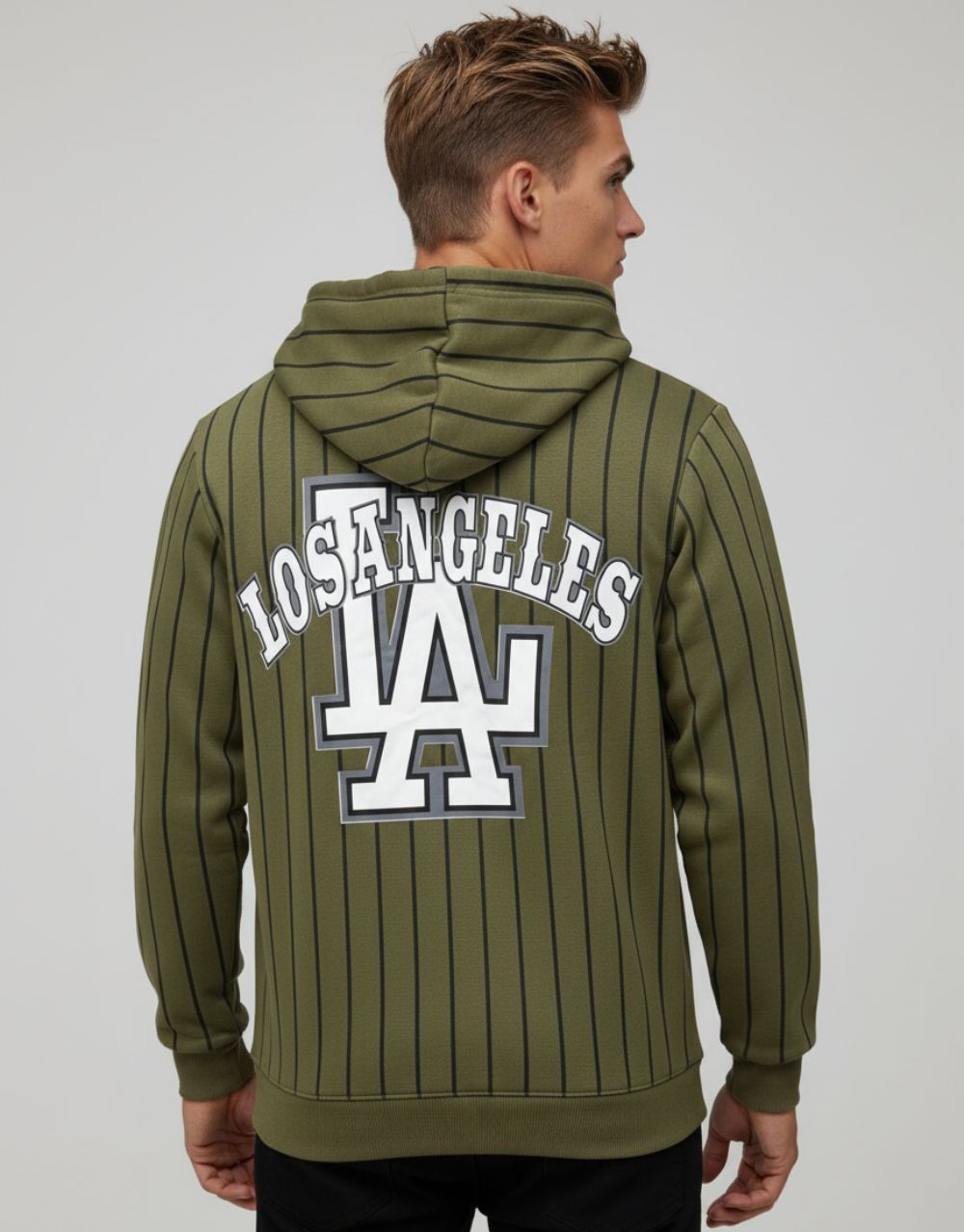 Sweat à Capuche Rayé "Los Angeles" - Vert Kaki – Image 2