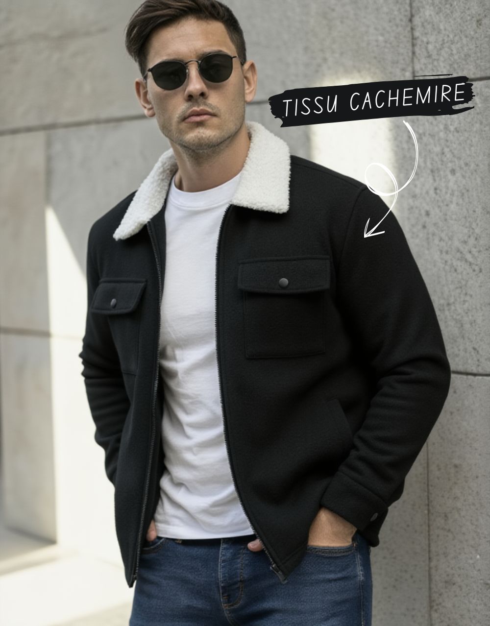 Veste en Cachemire avec Col "Alloucha" - Noir