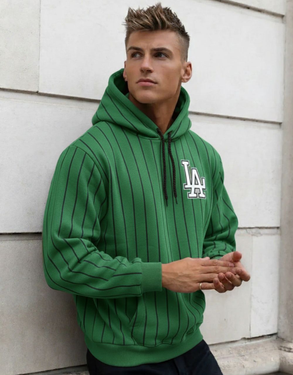 Sweat à Capuche Rayé "Los Angeles" - Vert