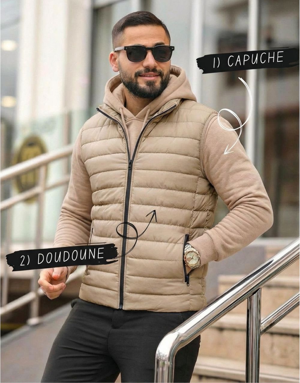 Pack Duo Style : Gilet Doudoune + Sweat à Capuche REF0147