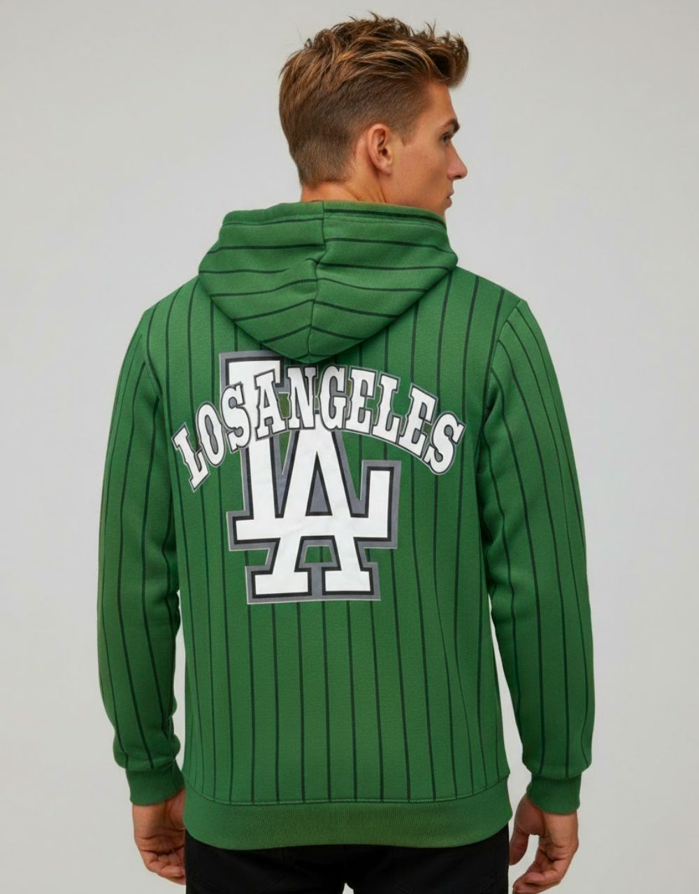 Sweat à Capuche Rayé "Los Angeles" - Vert – Image 2