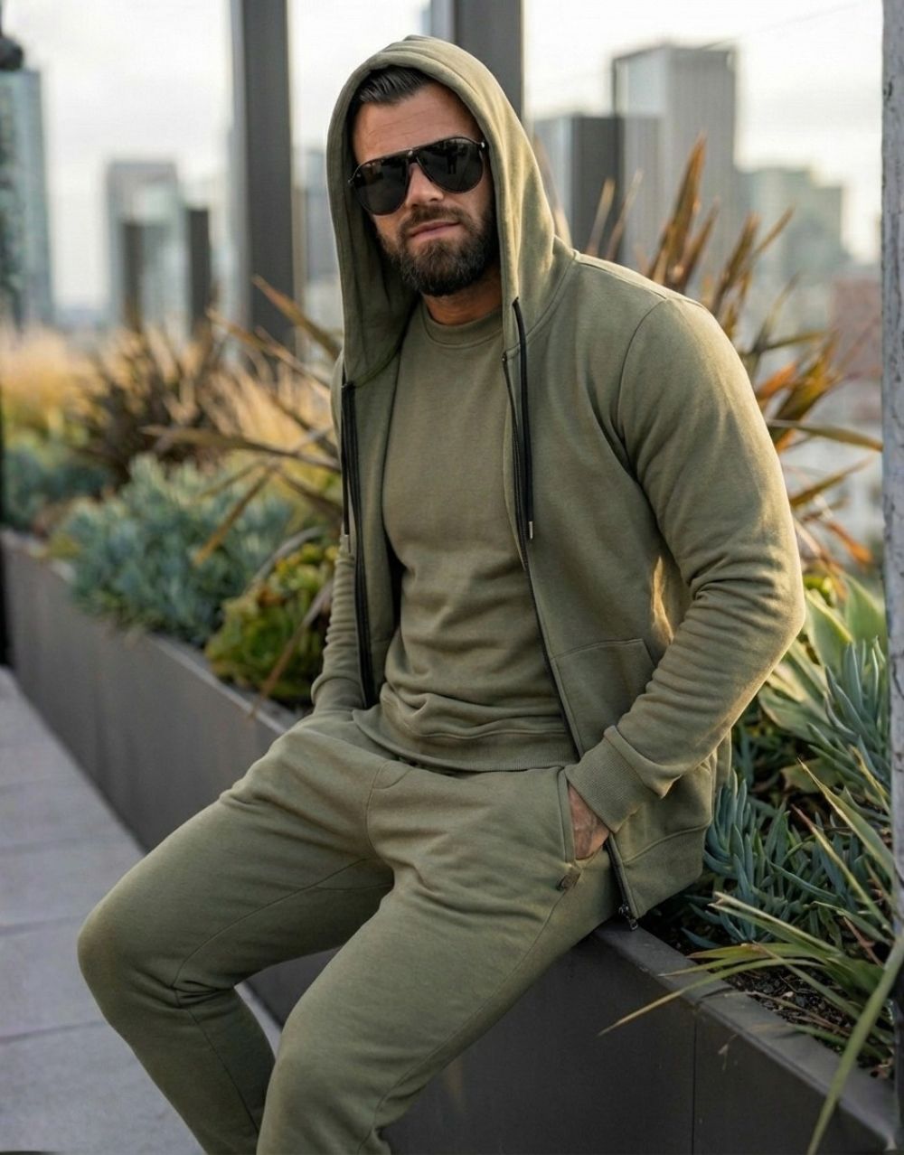 Pack Trio Sportswear 3 Pièces : Capuche Style Veste + Sweat + Jogging – Vert Militaire – Image 2