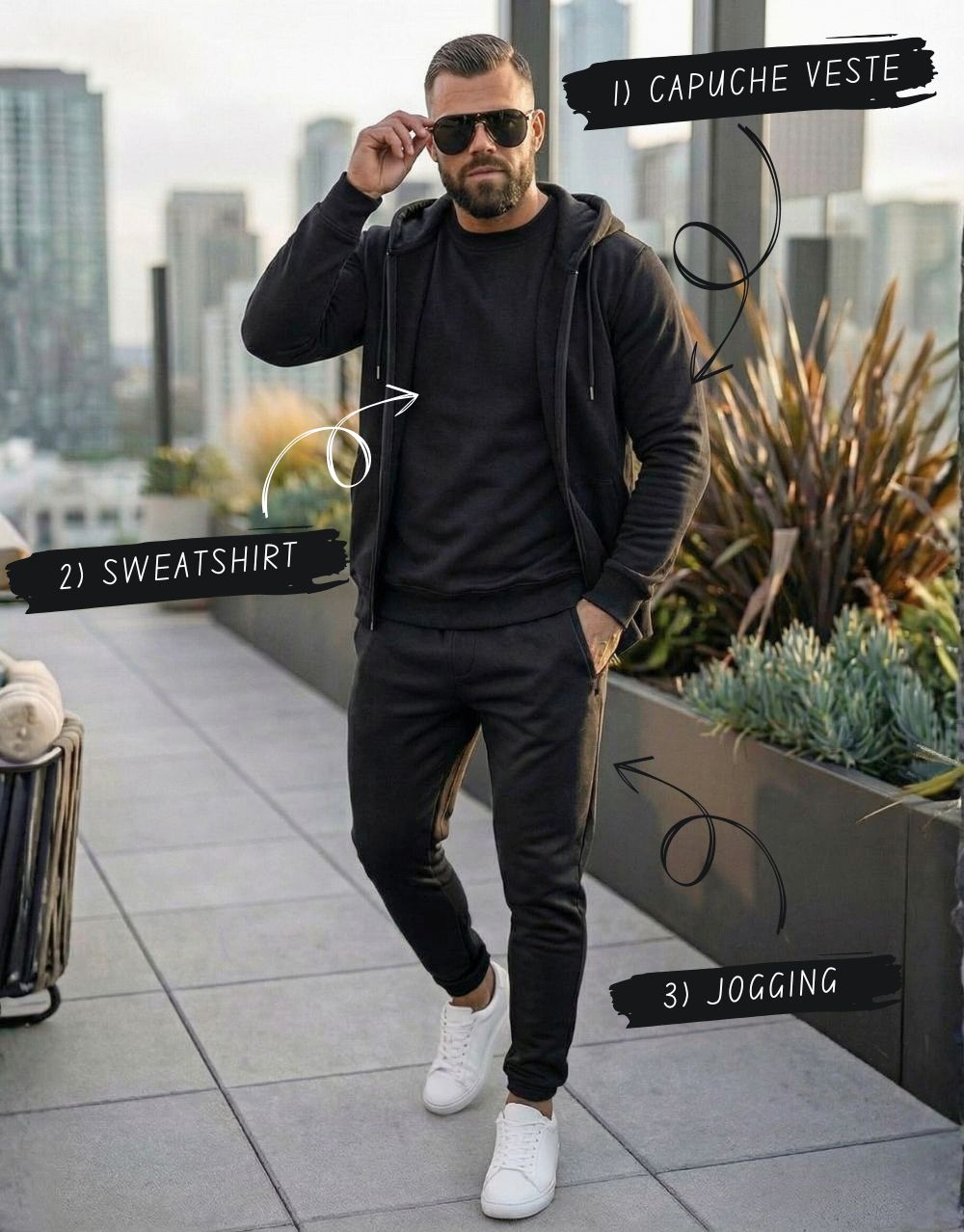 Pack Trio Sportswear 3 Pièces : Capuche Style Veste + Sweat + Jogging – Noir