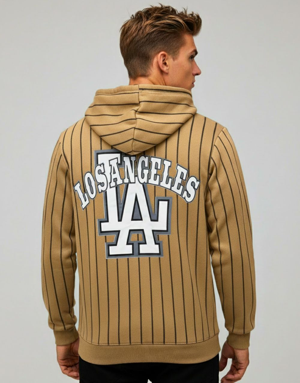 Sweat à Capuche Rayé "Los Angeles" - Beige – Image 2