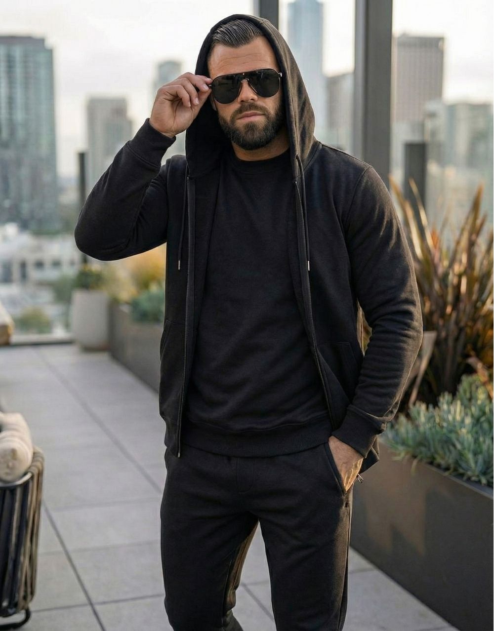 Pack Trio Sportswear 3 Pièces : Capuche Style Veste + Sweat + Jogging – Noir – Image 2