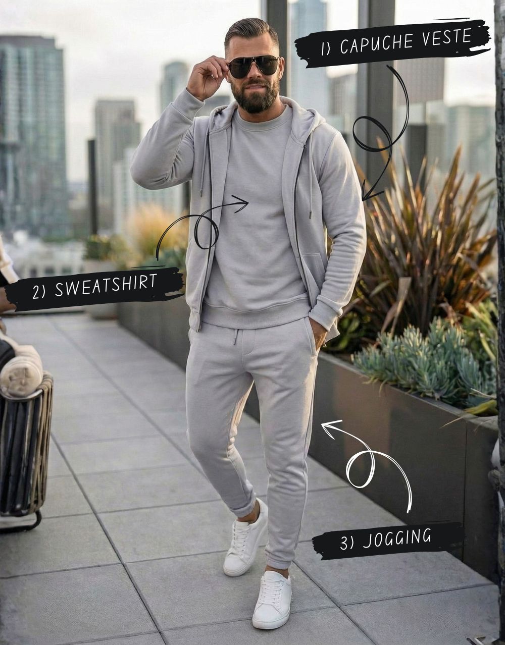 Pack Trio Sportswear 3 Pièces : Capuche Style Veste + Sweat + Jogging – Gris Claire