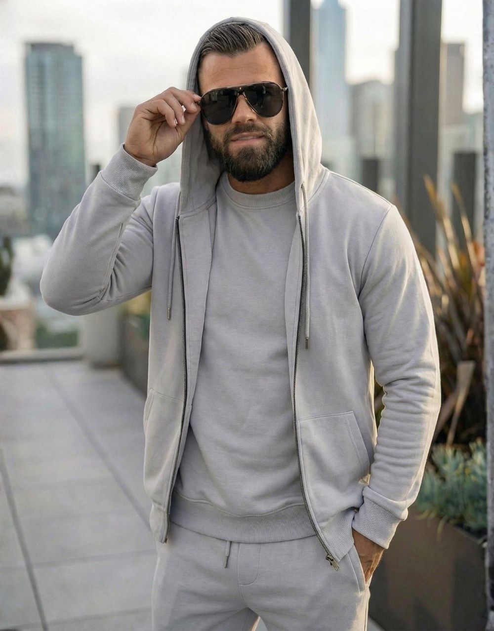 Pack Trio Sportswear 3 Pièces : Capuche Style Veste + Sweat + Jogging – Gris Claire – Image 2