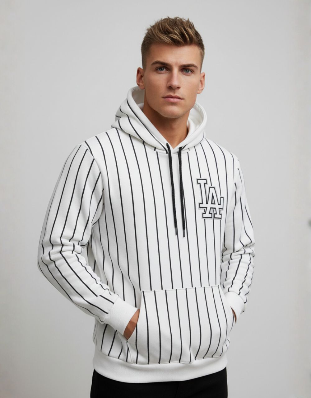 Sweat à Capuche Rayé "Los Angeles" - Blanc