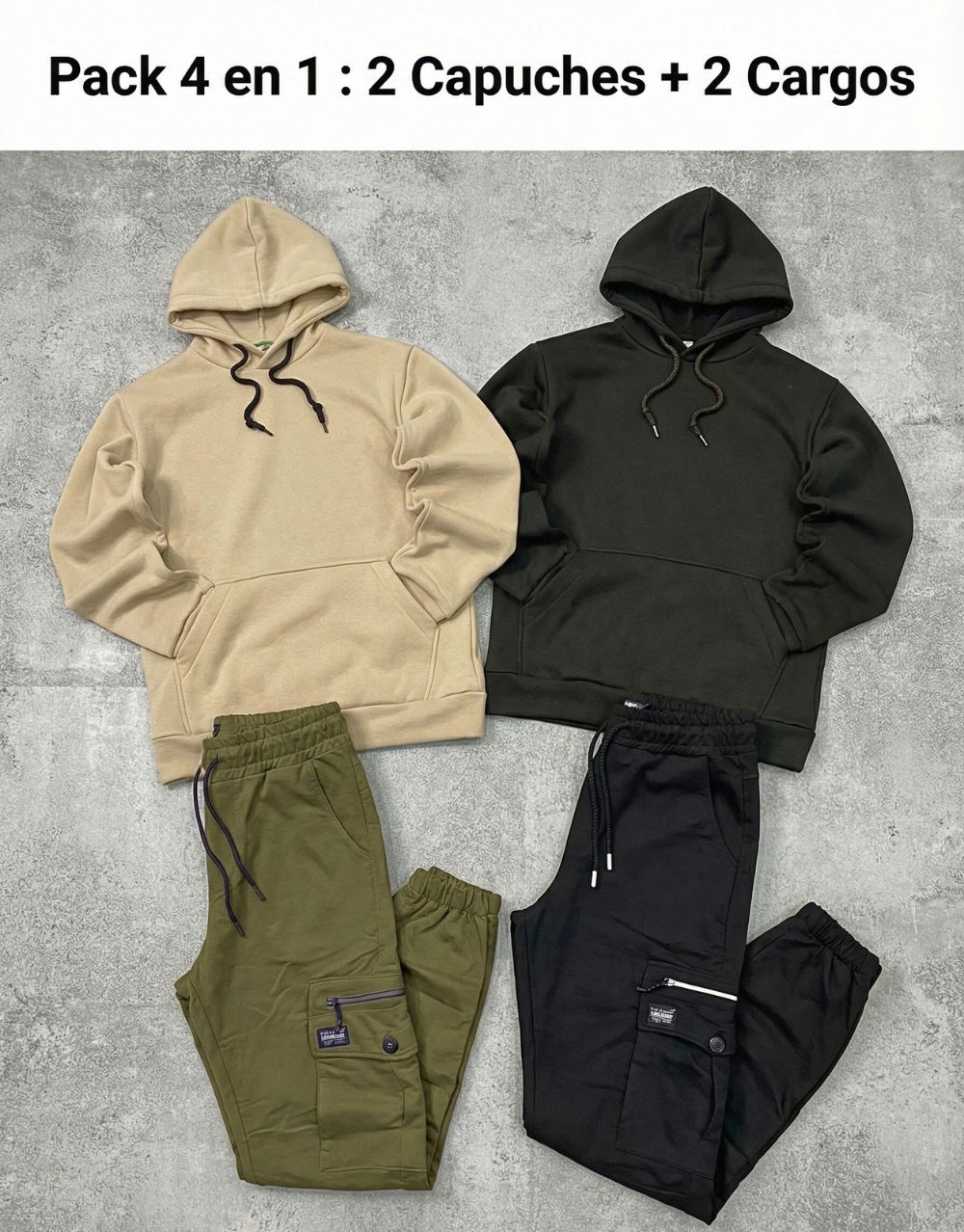 Pack 4 en 1 : 2 Cpauches + 2 Pantalons Cargo