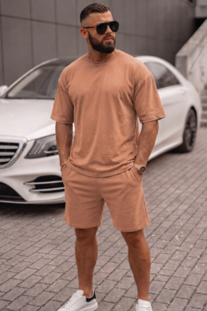 Ensemble Demi Oversize T-shirt + Short – Camel Claire