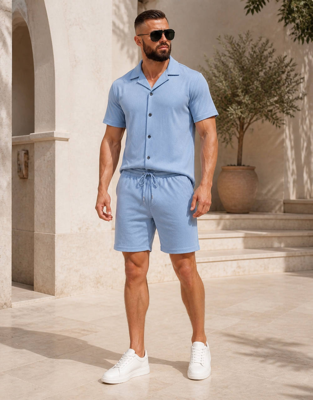Ensemble Côte à Côte : Chemise + Short - Bleu